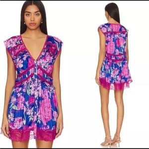 Free People Spring Fling Mini Dress - Ultra Violet Combo - L - NWOT